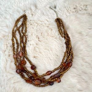 Multi Strand 16” Beaded Necklace, Bronze Colour